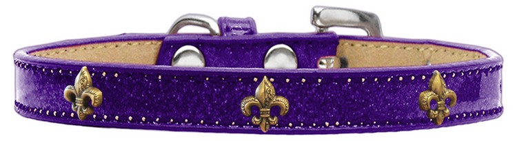 Bronze Fleur De Lis Widget Dog Collar Purple Ice Cream Size 14